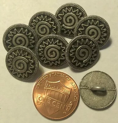 8 Antiqued Silver Tone Metal Shank Buttons Just Over 9/16  14.9mm 9567 • $5.99