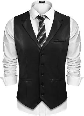 Men Genuine Lambskin Leather Waistcoat Western Vest Coat Cowboy Black Jacket • $190.39