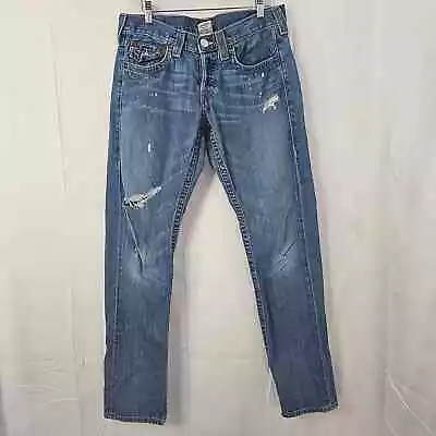 True Religion Jordan Womens Jeans 28 Medium Wash Distressed Straight Flap 31x31 • $24.95