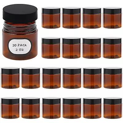 20 Pack 2 Oz Amber Plastic Jars With Lids And Labels Empty Salve Containers ... • $21.13