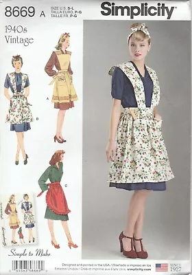 Simplicity Sewing Pattern 8669 Miss Vintage 1940's Style Retro Aprons  Sz S-L • $11.01