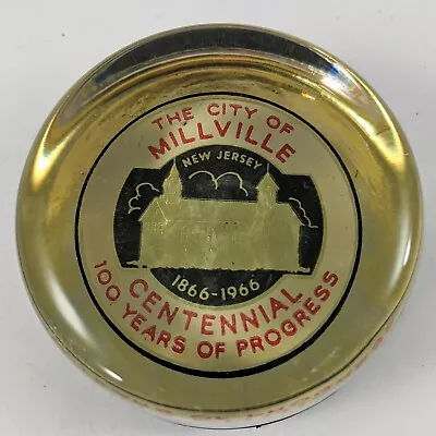 City Of Millville New Jersey NJ 1966 Centennial 100 Years Glass Paperweight • $29.99
