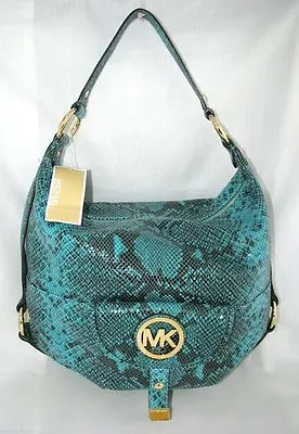 New-michael Kors Fulton Aqua Blue Python Leather Large Satchel Shoulder Bag • $349.99