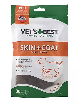 Vet's Best Skin & Coat Soft Dog Chews Skin Moisture Omega 3 - 30Chews Exp 12/24 • $14.99