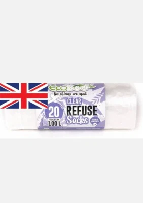 £8.99 • Buy 40 X Eco Bag Strong Clear Recycling Sacks 100L 88 Gauge Bin Refuse Rubbish Bags