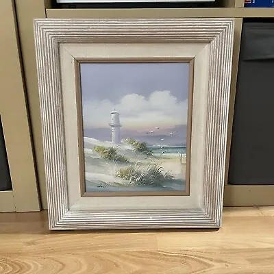 Vintage Framed Lighthouse Oil Painting Signed By Anthony 13x15x1 Inches Coastal • $25