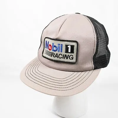 Mobil One Racing Cap Hat Snapback Gray Black Mesh Patch Front Adjustable • $15.28