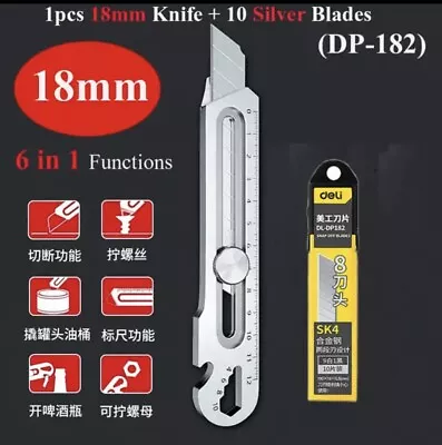 Stainless Steel 6 In 1 Multi Tool Utility Knife Metal Retractable Box CutterMul • $19.98