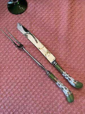 A. E. Lewis Sheffield England 2 Pc  Floraine Green Carving Set Fork Knife 14” • $45