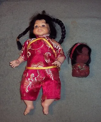 VINTAGE MOODY CUTIES Indian Boy/Girl  3 1/2  & Oriental Doll 10  Old Used NTLC • $9.99
