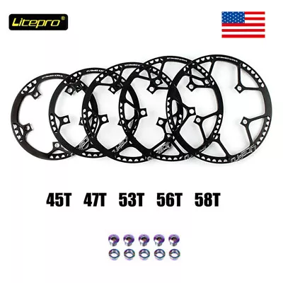 Litepro 130BCD ChainRing 45-58T W/Guard Road Folding Bike Single Chain Bolts CNC • $20.85