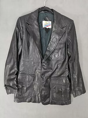 Vintage J Riggings 90s 80s Mens Leather Jacket Double Button Black Size 38 • $42.27