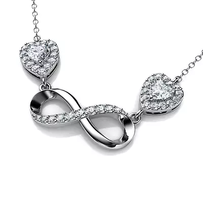 Infinity Pendant - 925 Sterling Silver Necklace Hearts CZ Crystals • £28