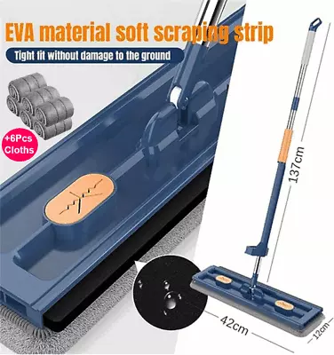 Large Flat Mop 360°Rotating Magic Self Wringing Mop With 6PCS Rags Upgrade Style • $16.99