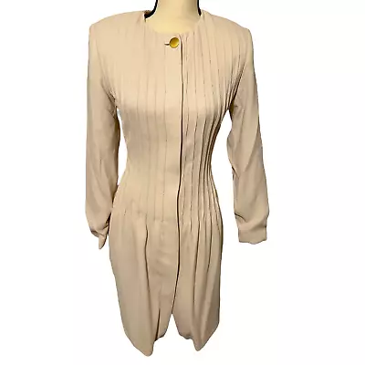 Vintage Ann Tjian For Kenar Cream Colored Button Pleated Down Dress Size 4 • $37.15