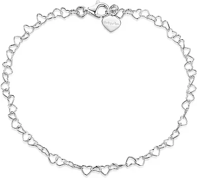 925 Fine Sterling Silver Naturally Adjustable Anklet - 3 Mm Heart Chain Ankle Br • £14.70