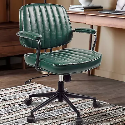 Mid Century Office Chair Leather Desk Chair Green Office Desk Chair Home Office • $242.56