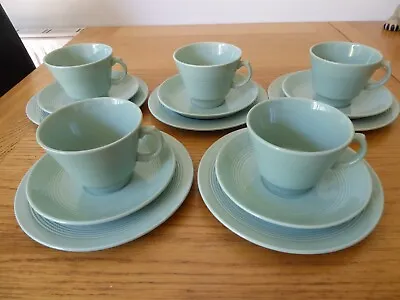 £30 • Buy 5 Woods Ware Beryl Green Trios - Cups Saucers Plates - WW2 Utility Ware