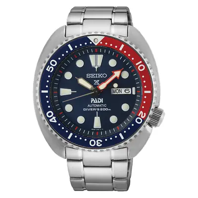 Seiko Padi Prospex Turtle Pepsi 45 Mm Automatic Stainless Steel Watch - SRPE99K1 • $320