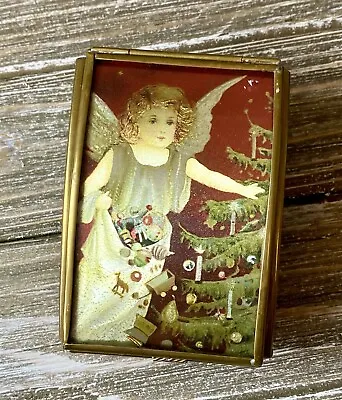 Via Vermont Foil Angel Tree Jewelry Trinket Box Art Brass Stained Glass Mirrored • $20