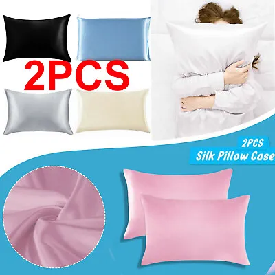 $9.99 • Buy 2X Satin Silk Pillow Cases Cushion Cover Pillowcase Home Decor Luxury 2022 NEW