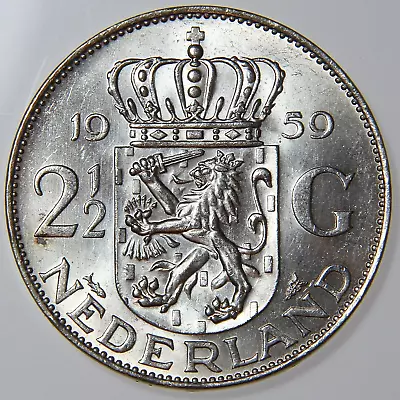 1959 Netherlands 2 1/2 Gulden UNC -3163- • $17.99