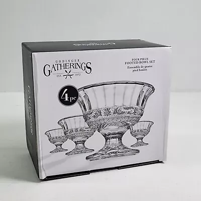 Godinger Gatherings Crystal Footed Dessert Bowls Italian 4 Pc Set 4 X3.25  New! • $41.36