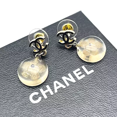 Auth Chanel  Stud Pierced Earrings Clear Double C Logo Camellia With Box #A1228 • $615.08