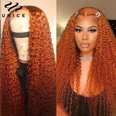 Brazilian Ginger Orange Curly HD Lace Closure Human Hair Wigs For Women Glueless • $80.10