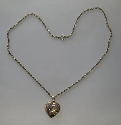 Sterling Silver 18  Link Necklace W/ Etched Puffy Heart Pendant 8.17 Grams #Q838 • $16.34