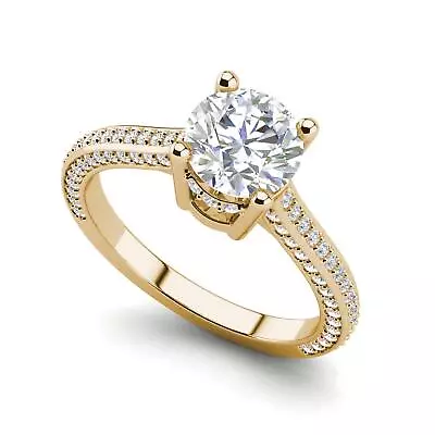 Micropave 3 75 Carat SI1 D Round Cut Diamond Engagement Ring Yellow Gold Treated • $1