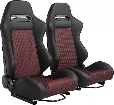 2PCS Universal Car Racing Seats PU Leather Car Sports Bucket Seats W/ 2 Sliders • $199.99