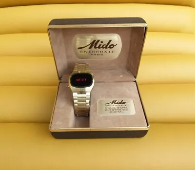 Men's Boxed Gold 1976 LED MIDO SWISSONIC State Digital Retro Quartz DOW Watch. • $217.59