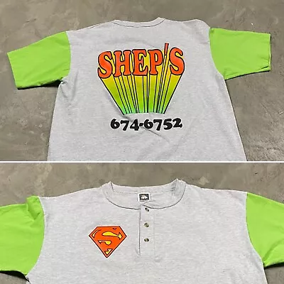 90s VTG SHEPS BAR XL Cotton Deluxe Superman Jersey Neon COLORBLOCK RockDale IL • $16.24