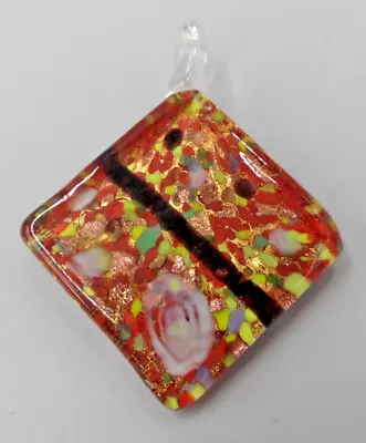 Vintage Art Glass Pendant Murano /venetian Abstract Floral Square On Point 1.75  • $10