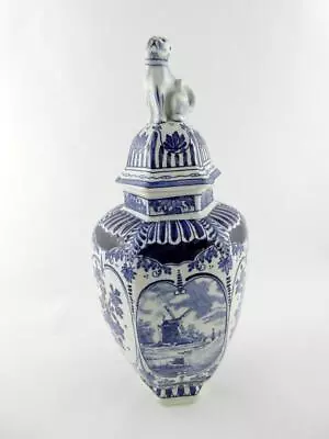 Maastricht Royal Sphinx Delft Holland Foo Dog Jar Container Urn Blue White VGOOD • $174.88