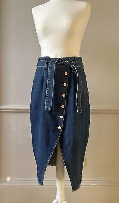 Zara Blue Button Front Denim Pencil Skirt Large  • £12