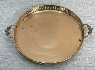 Vtg 11  Brass Butlers Serving Tray With Handles & Pierced Sides Vanity Bar • $19.97