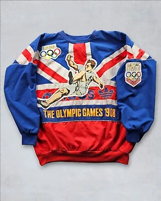 Vintage 90s Adidas Olympic Games London Big Patch Print Crewneck Sweatshirt L • $173.83