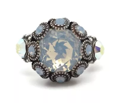 Mariana Cosmo Silvertone Ring Adj Round White With Blue Crystal Accents 1055 • $72