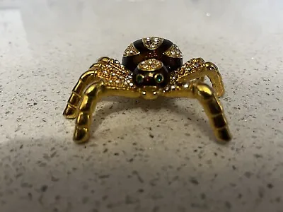 Gold Enameled Metal Spider Trinket Box With Rhinestones • $13