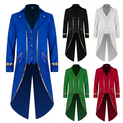 Men Windbreaker Tailcoat Swallowtail Coat Gothic Jacket Long Retro Casual Button • $18.67