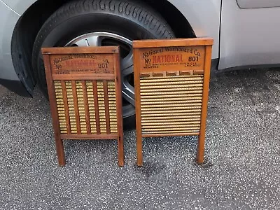 National Washboard Co The Brass King #801 Wood Brass Vintage Wash Board Lot Of 2 • $59.95