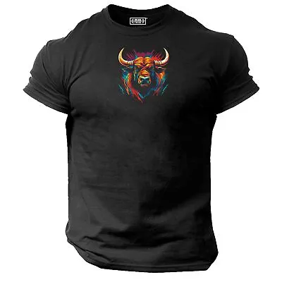 Bull T Shirt Gym Clothing Bodybuilding Training Workout Exercise Boxing MMA Top • £11.99