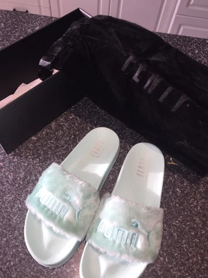 $120 • Buy Puma Fenty Mint Green Fur Slides 10.5 Excellent Condition Box And Velvet Bag