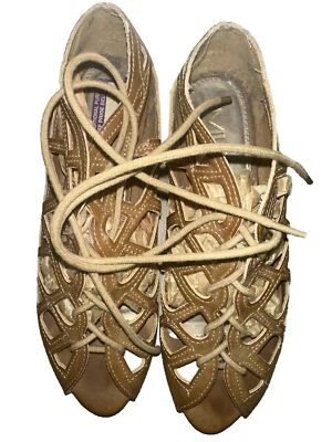 MIA Beige 7.5 Open Toe Gladiator Style Lace Up Flat Sandal Solid Women's • £30.27