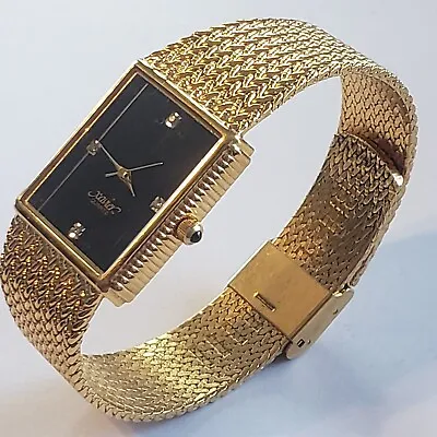 Vintage Xavier Quartz Watch Men Gold Tone Black Rectangle Mesh NEEDS BATTERY  • $47.52