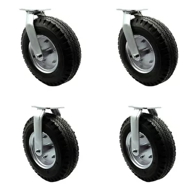 12 Inch Black Pneumatic Wheel Caster Set 2 Swivel 2 Rigid Service Caster Brand • $275.87