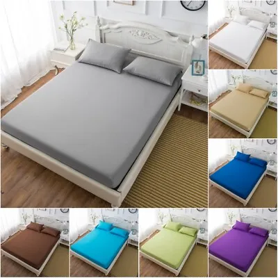 $22.43 • Buy Hotel Collection Fitted Bed Sheet 100%Cotton Blend Single Double King White Gray