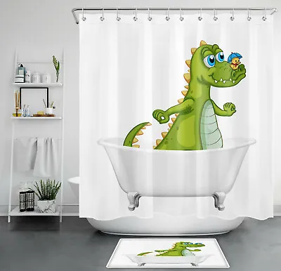 Cartoon Funny Crocodile Little Duck Tub Shower Curtain Bathroom Accessories Set • $38.50